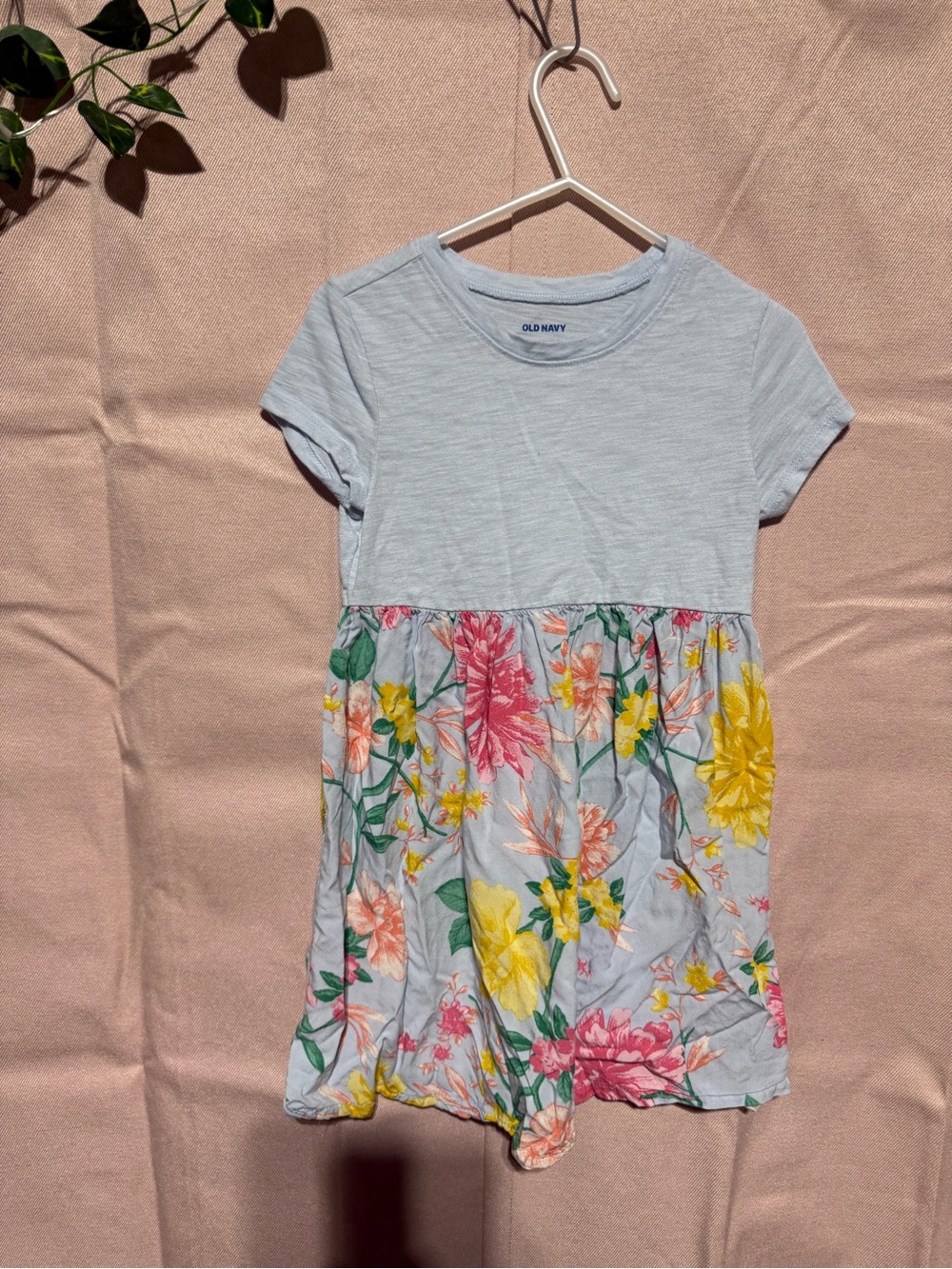 Old Navy Light Blue dress with Yellow Pink and Green Floral Skirt - 4t
